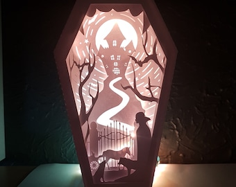 Frame and layers combo coffin Dracula shadow light box paper cutting template SVG PNG PDF instant download cut Halloween shadowbox lightbox
