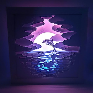 Delphin Schatten Box SVG PDF PNG Papierschnitt sofort Digitaler Download Schnittdatei 3D Schnitte Handwerk, Ozean, Schichtvorlage