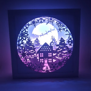 Christmas Home shadow box SVG PDF PNG paper cutting instant download template Cut file 8x8 Inch 3D Cuts santa clause reindeer lightbox