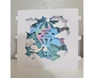 Specialleverans Popup-kort tunnelkort SVG PDF PnG pappersklippning storkballong nedladdningsmall Klipp fil 3D-klippning Skiktad pappersklippning
