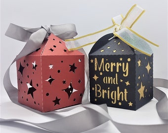 Szablon wycinania papieru do pudełek na smakołyki w stylu świątecznym Merry and Bright SVG PNG PDF do pobrania natychmiast Wytnij wycinanki z papieru 3d craft Pudełko na prezent pudełko na smakołyki