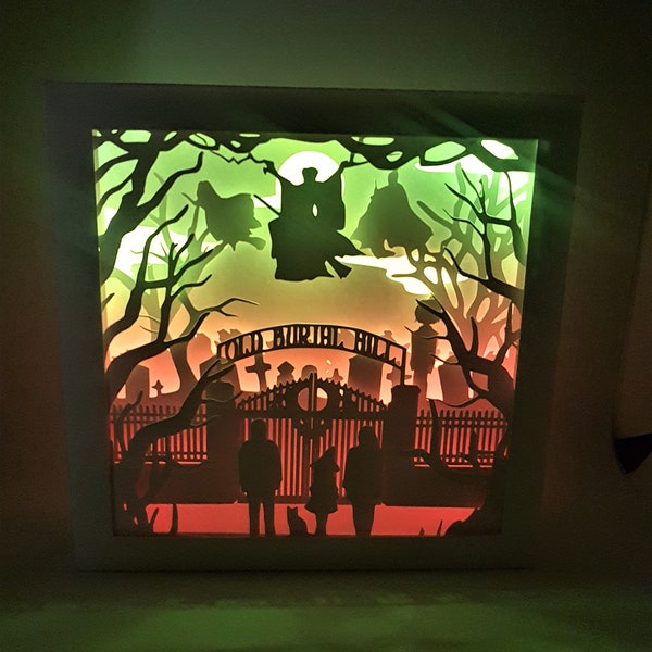 Witches Halloween shadow box SVG PDF PNG paper cutting instant download template Cut file 8x8 10x10 12x12 Inch 3D Cuts hocus Salem