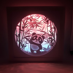 Panda Bamboo Forest shadow box SVG PDF PNG paper cutting instant download template Plik do cięcia 8x8 10x10 12x12 Nursery Baby shower cute cartoon