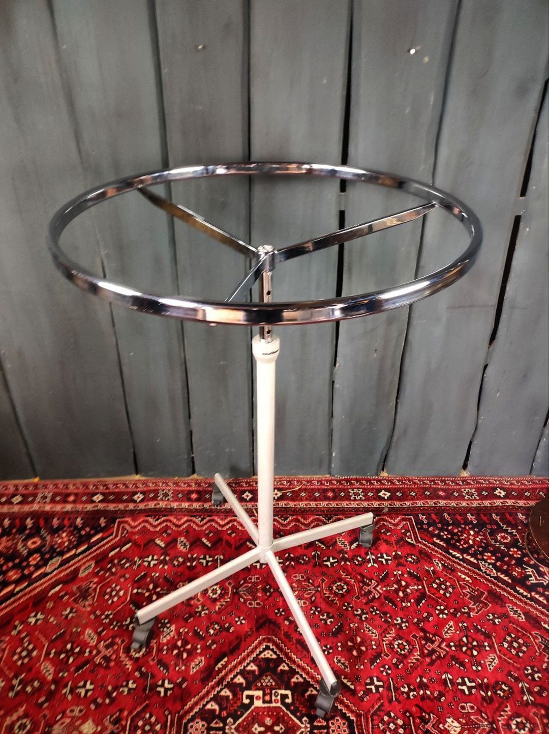 Vintage Coat Rack Round Stand 86 Cm Rollable Chrome With White Etsy