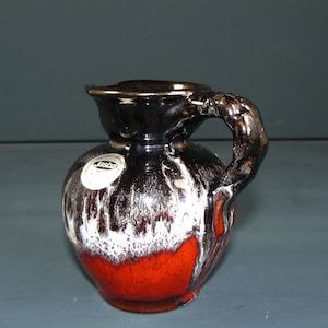 midcentury table vase *Jasba* 60s lava glaze WGP red-brown-white