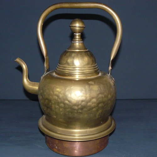 Antique brass copper water-tea kettle with lid 3.5 Ltr Vol shops around 1900
