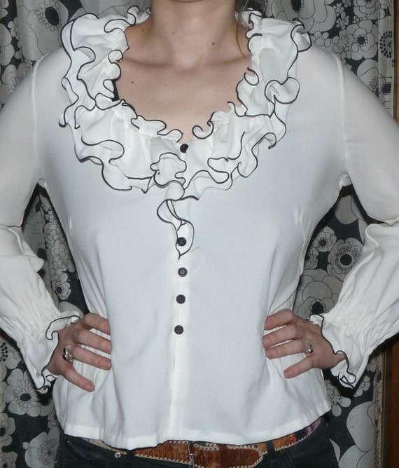 Vintage ruffled blouse Women Gr.40 white 70s