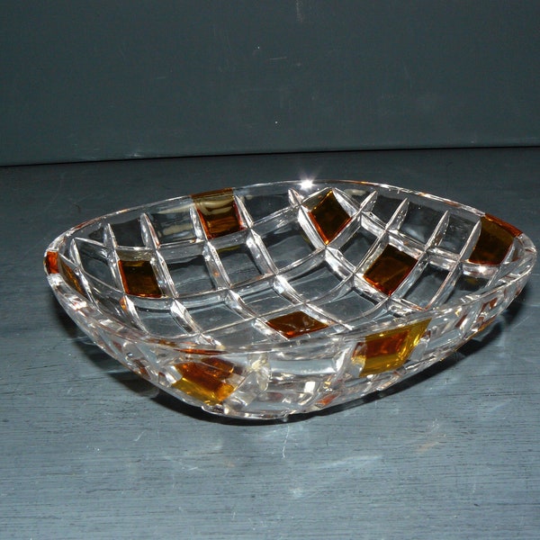 Vintage glass bowl*Walther crystal glass* 60s confectionery bowl clear yellow