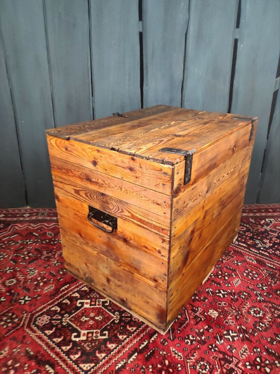 Antique Large Wooden Box Chest Grain Box With Iron Fittings Ca Etsy