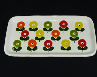 midcentury cake plate ceramic floral pattern cheese plate 60s cakeplate rar