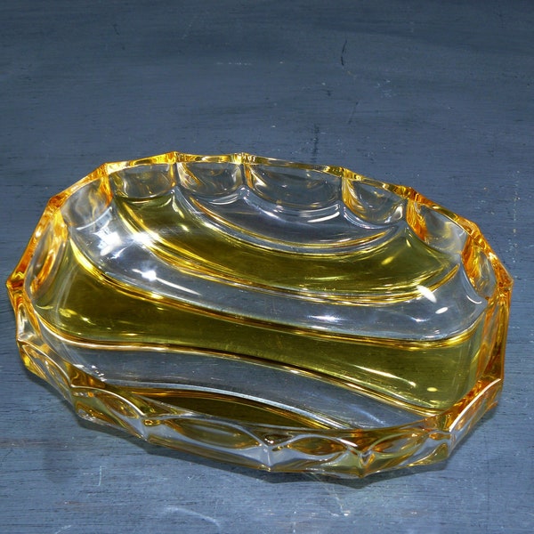 Vintage glass bowl*Walther crystal glass* 60s oval confectionery bowl clear yellow