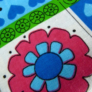 vintage fabric flowers+hearts blue red green 120 x 260 cm 60s German