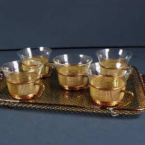 Midcentury 5 Teetassen mit Mategot Messing-Kupfertablett  50s German tea cups copper