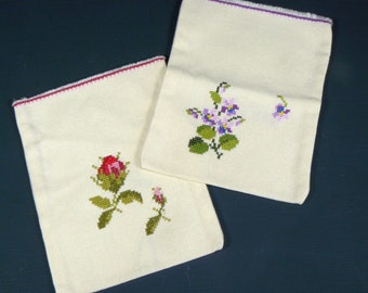 antique linen washcloths hand-embroidered with monogram 30s