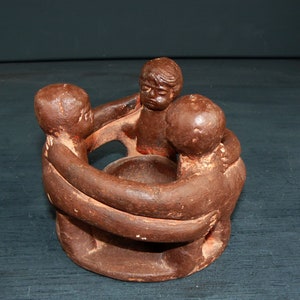 portacandele in terracotta vintage bruciatore di incenso artigianato etnico Messico