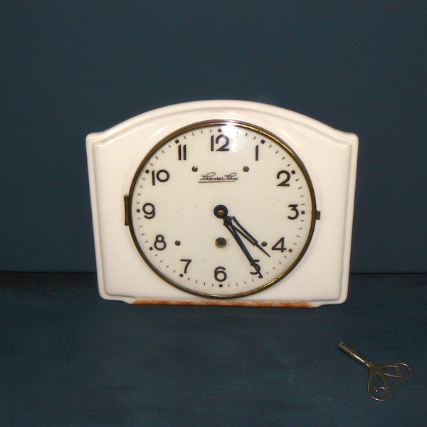 midcentury Keramik Schilduhr*Schlenker Söhne* Küchenuhr 40s W.-Germany shield clock