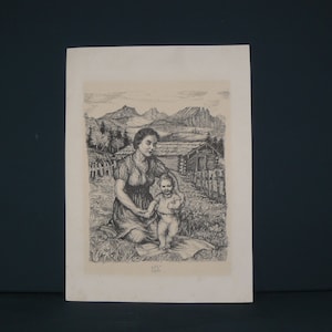 Rycina Matka z dzieckiem *Helmuth A. Volkwein* sygnowana HV 1950