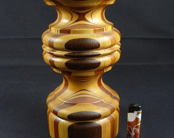 Vintage candlestick, solid wood, hand-turned, 1970s
