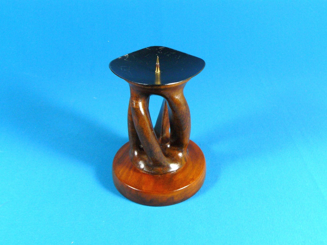 Vintage Candlesticks Solid Wood Carved 60s Etsy
