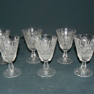 Midcentury 6 wine glasses lead crystal mouthblown hand-cut 60s Barstuff
