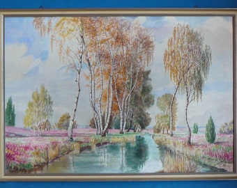 Aquarell *Th.Münkel* signiert farbenfrohe Landschaft 76x55cm original Bild 70s