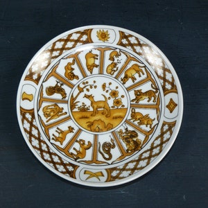 vintage porcelain plate Chinese zodiac dog wall plate 70s