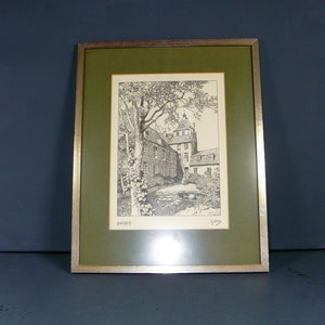 Radierung Gemälde*Gustav Olms* signiert Motiv Schloßhof Moers ca. 1910