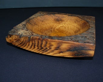 vintage wooden bowl solid oak handmade round unique