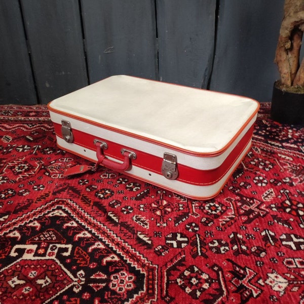 midcentury kleiner Koffer Weekender RAL Hartplatte rot weiss 50s suitcase