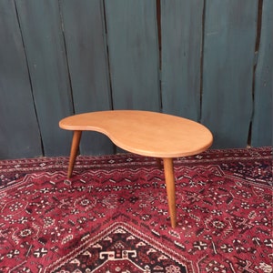 Vintage side table Limba wood 50s style slanted leg handmade unique vintage table