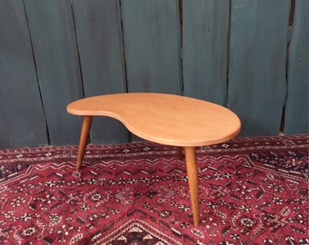 Vintage side table, limba wood, 1950s style, slanted legs, handcrafted, unique vintage table