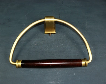 ArtDeco Towel Holder Brass Wood Wall Mount Towel rare towel holder