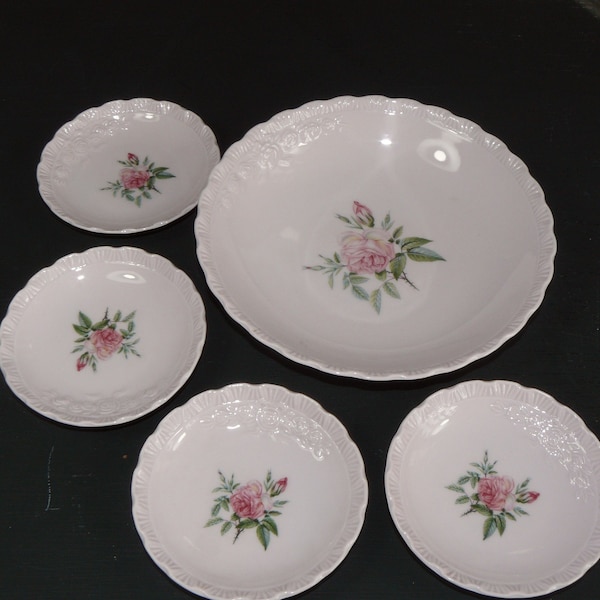 vintage Set 5 xPorzellanteller *Hutschenreuther Porcelaine Rose* Anbietschalen 60er