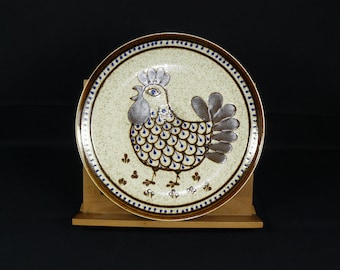 vintage 33 cm ceramic wall plate *Eugen Wagner, Hahn* pottery Massemühle 70s handcraft