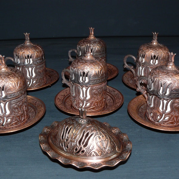 vintage Mokka Set Kupfer Porzellan 26-tlg. Turkey 70s copper mocca set