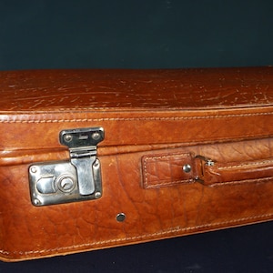 midcentury suitcase weekender RAL hardboard leather brown 50s suitcase