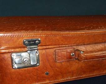 valigia da viaggio di metà secolo RAL in pelle dura marrone valigia anni '50