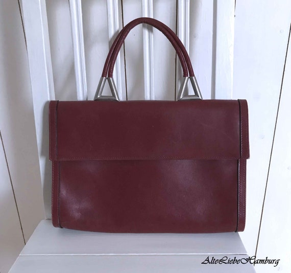 Enchanting leather bag with handle in dark red - Elegant handle bag - Vintage leather handbag