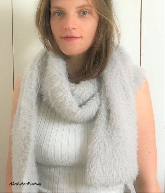 Long fleece scarf in grey / Handmade