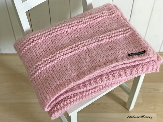 Plaid, bedspread, throw, knitted blanket, wool blanket made of mohair in rosé