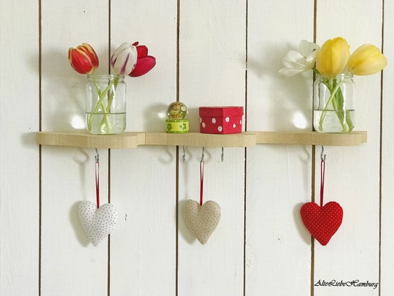 Wooden wall shelf - Key board - Small shelf - Bookcase - Decorative shelf - Wooden shelf - Coat rack in yellow