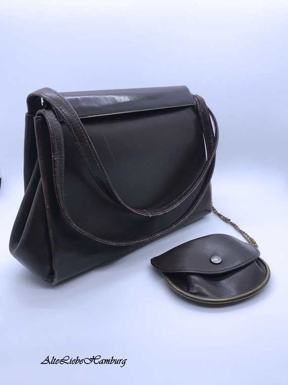 Elegant ladies handbag - vintage - with small purse - made of leather