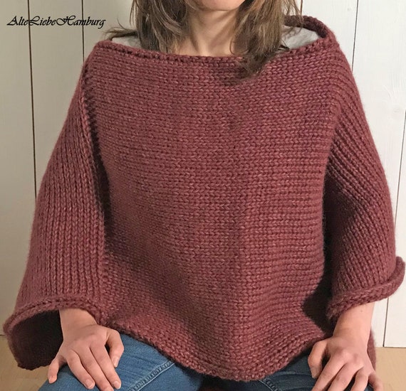 Alpaca wool poncho in haselnut brown brown hand-knitted / knitted poncho