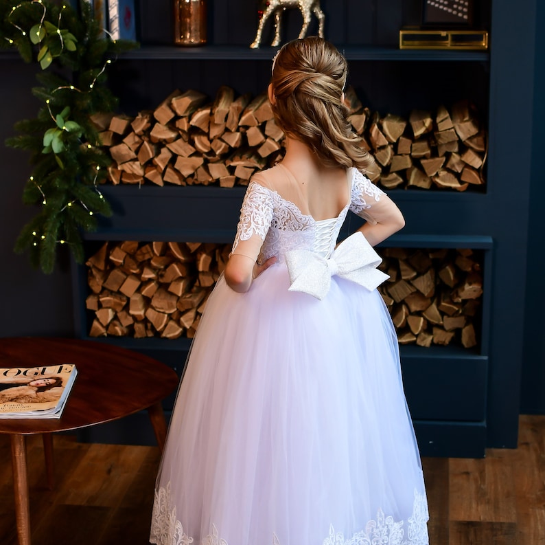 White lace Flower Girl Dress-tutu Flower Girl dress tutu dress toddler-pageant dress-festive girl dress first communion dress