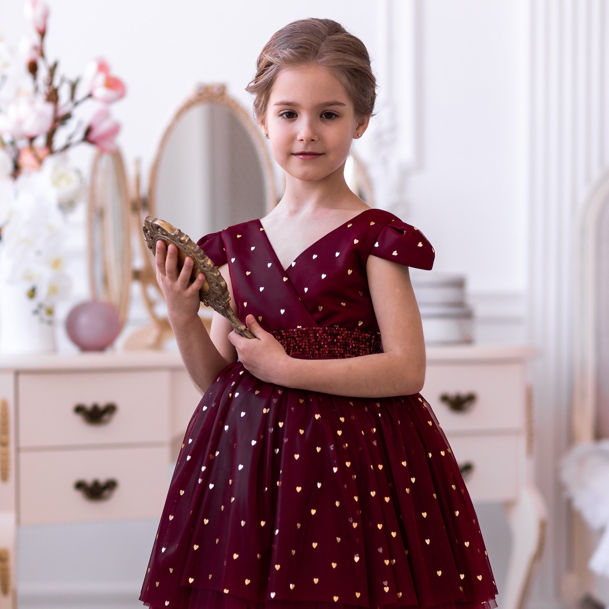 Burgundy Tulle Flower Girl Dress Maroon Girl Dress Tutu Etsy