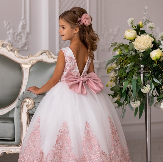 blush pink tulle flower girl dress