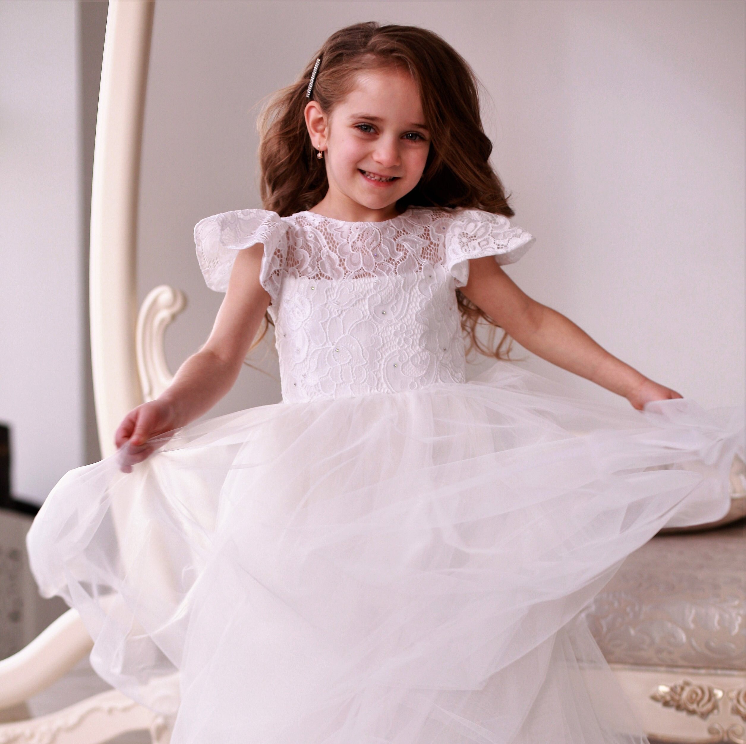 White tulle flower girl dress tutu dress toddler first Etsy