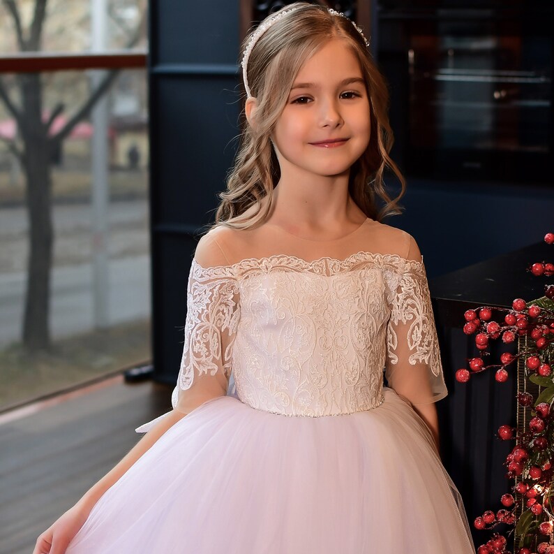 White lace Flower Girl Dress-tutu Flower Girl dress tutu dress toddler-pageant dress-festive girl dress first communion dress