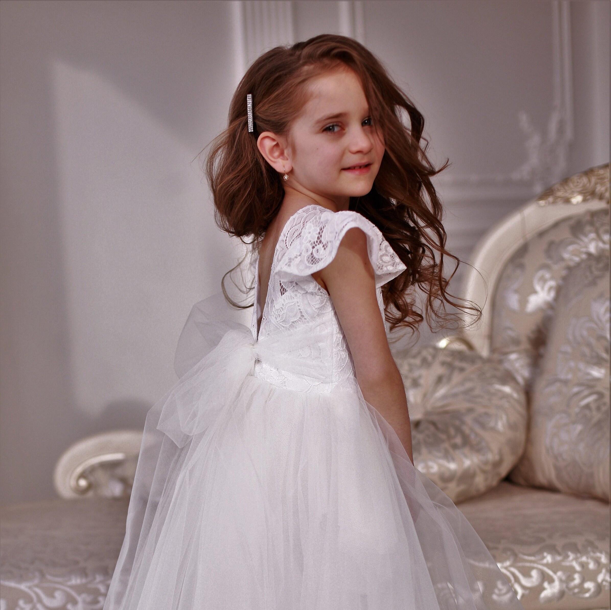 White tulle flower girl dress tutu dress toddler first Etsy