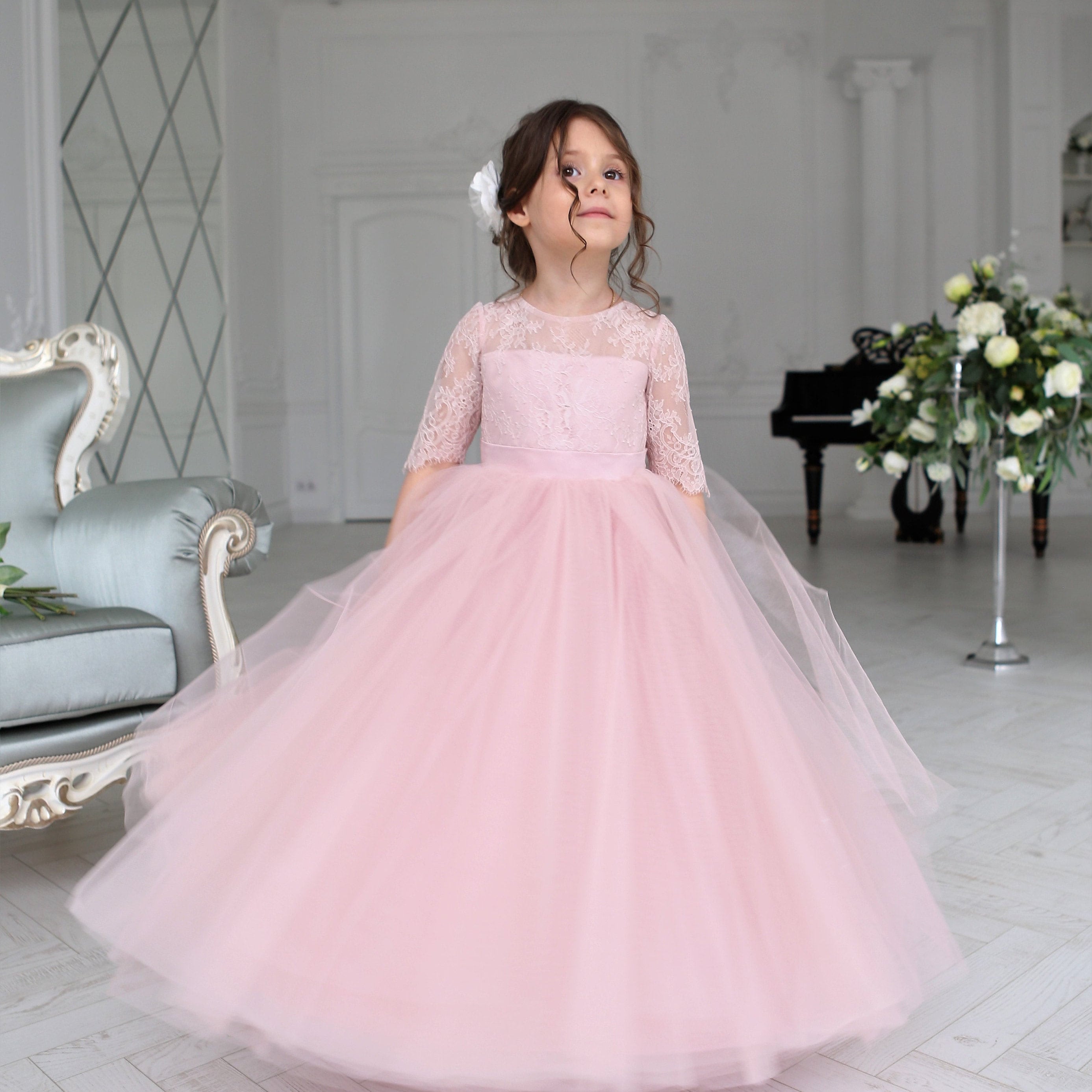 Blush pink tulle flower girl dress wedding baby dress tutu | Etsy